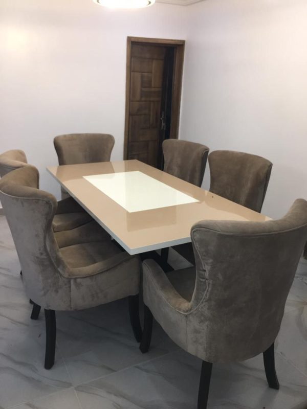 Dining table 6 seater dining set Material: Glossy hdf wood top