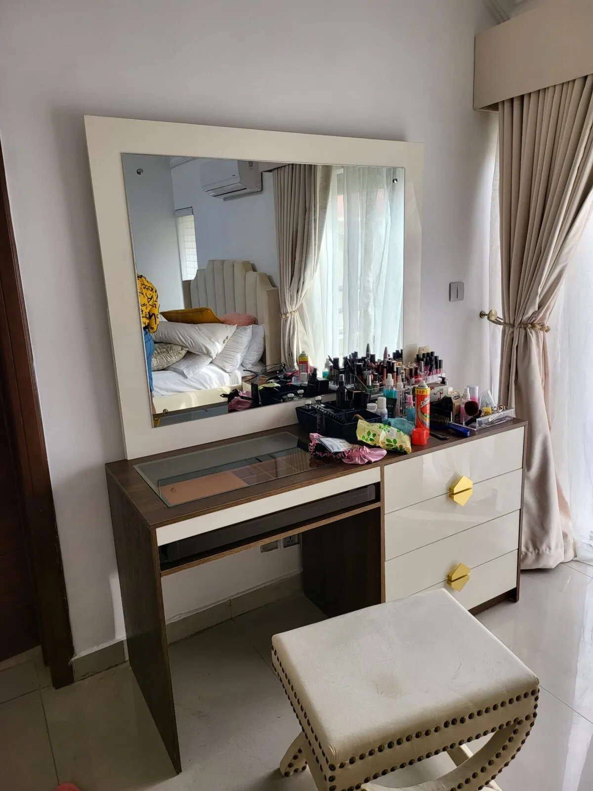 Dresser with Mirror and Puff
