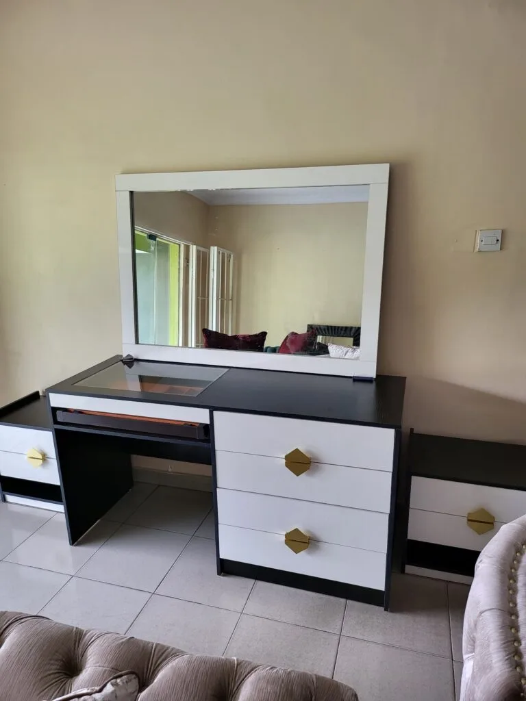 Dresser with Mirror and Puff